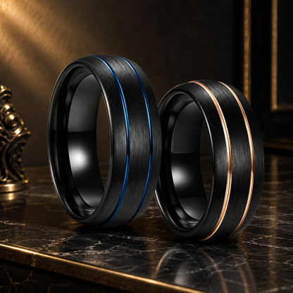 8mm Brushed Black Tungsten Ring with Double Groove