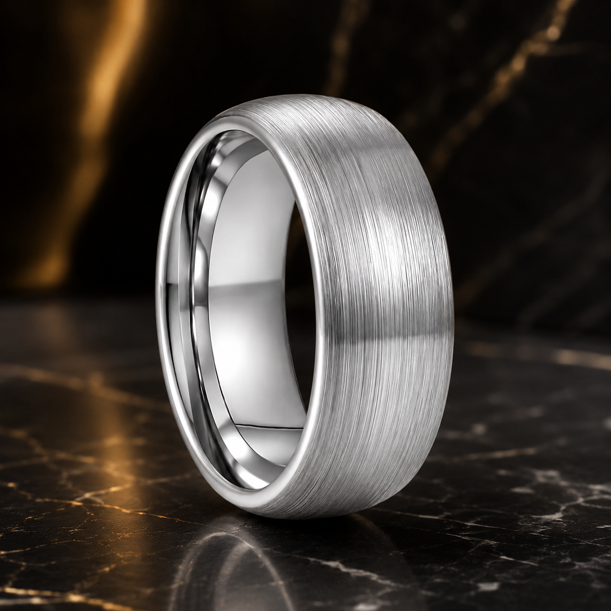 Brushed Dome Silver Tungsten Promise Ring