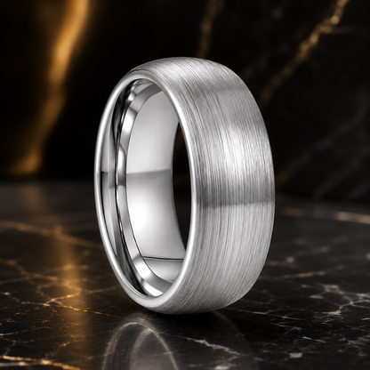 Brushed Dome Silver Tungsten Promise Ring