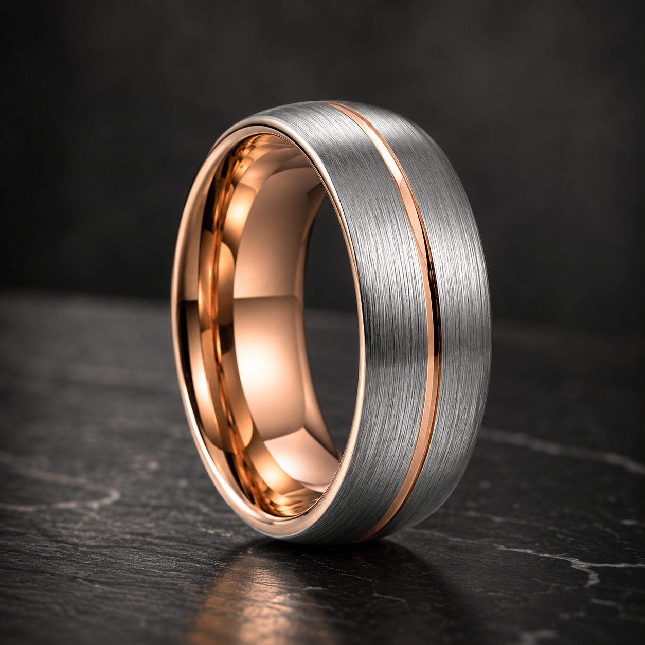 Brushed Domed Tungsten Ring with Center Groove