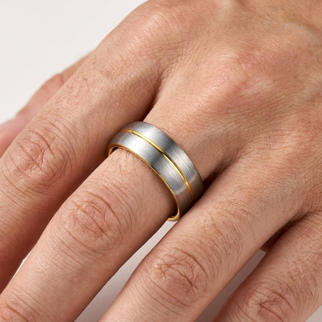 Brushed Domed Tungsten Ring with Center Groove