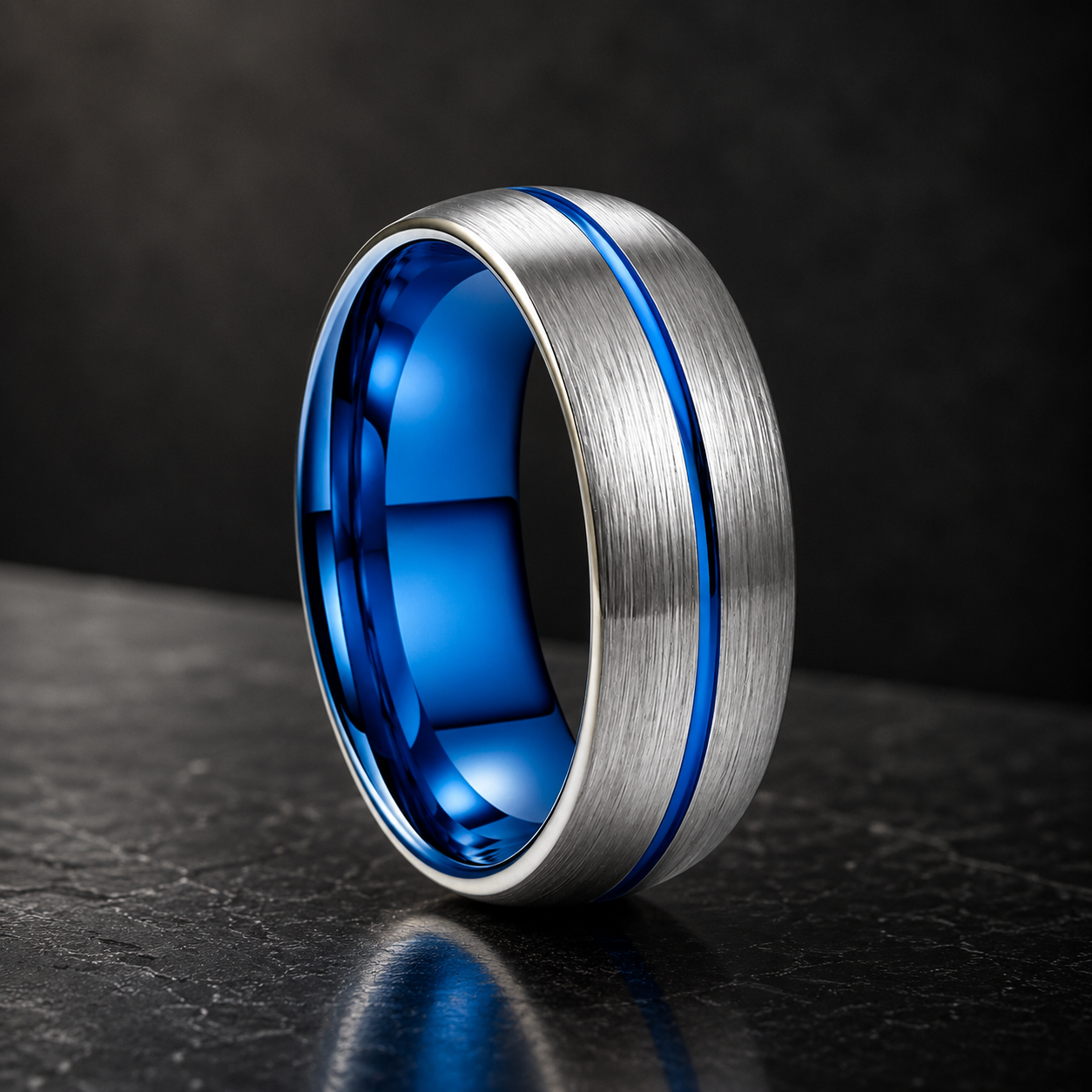 Brushed Domed Tungsten Ring with Center Groove