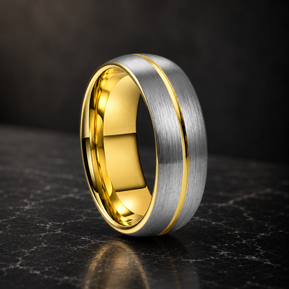Brushed Domed Tungsten Ring with Center Groove