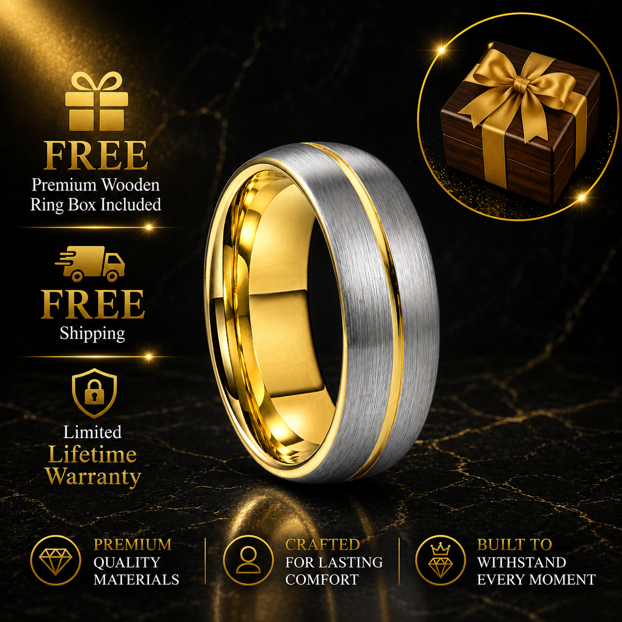 Brushed Domed Tungsten Ring with Center Groove