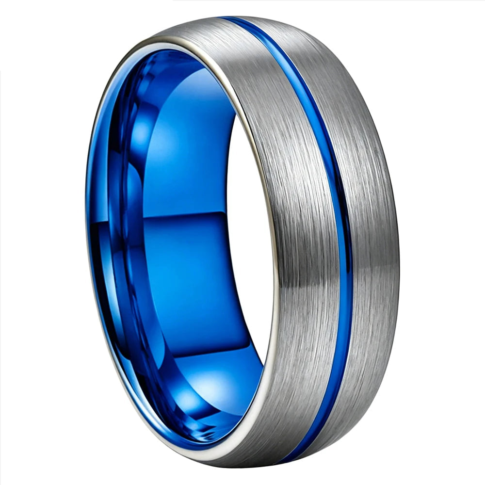 Brushed Domed Tungsten Ring with Center Groove