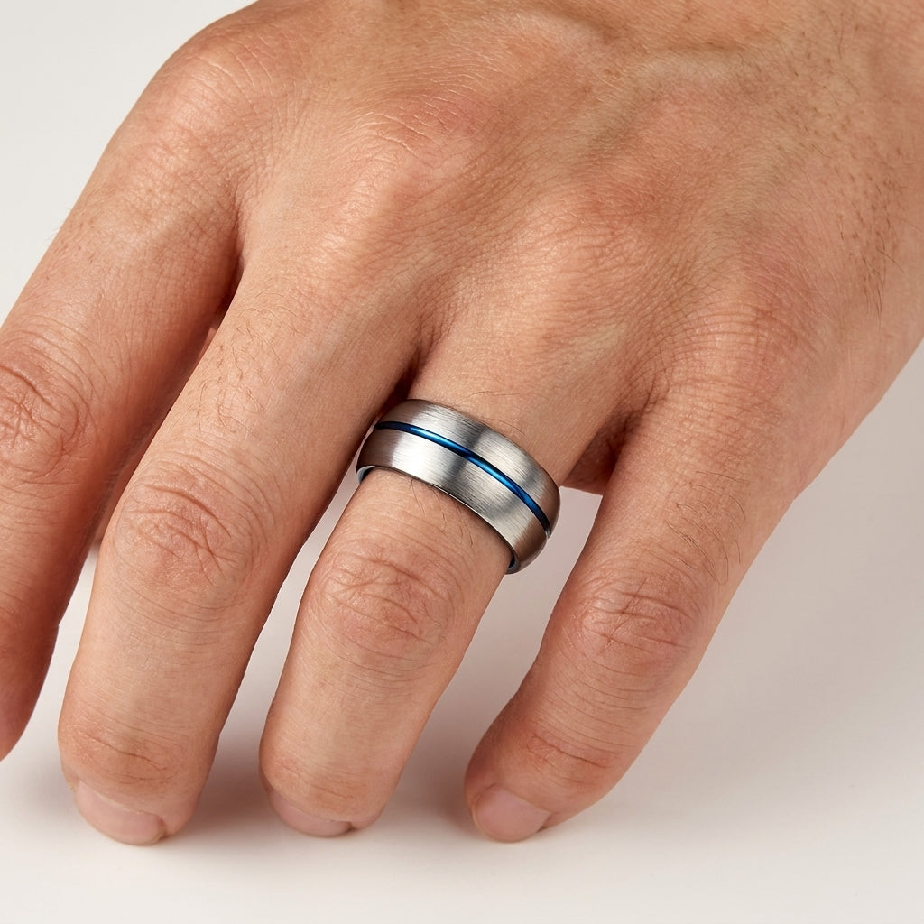 Brushed Domed Tungsten Ring with Center Groove