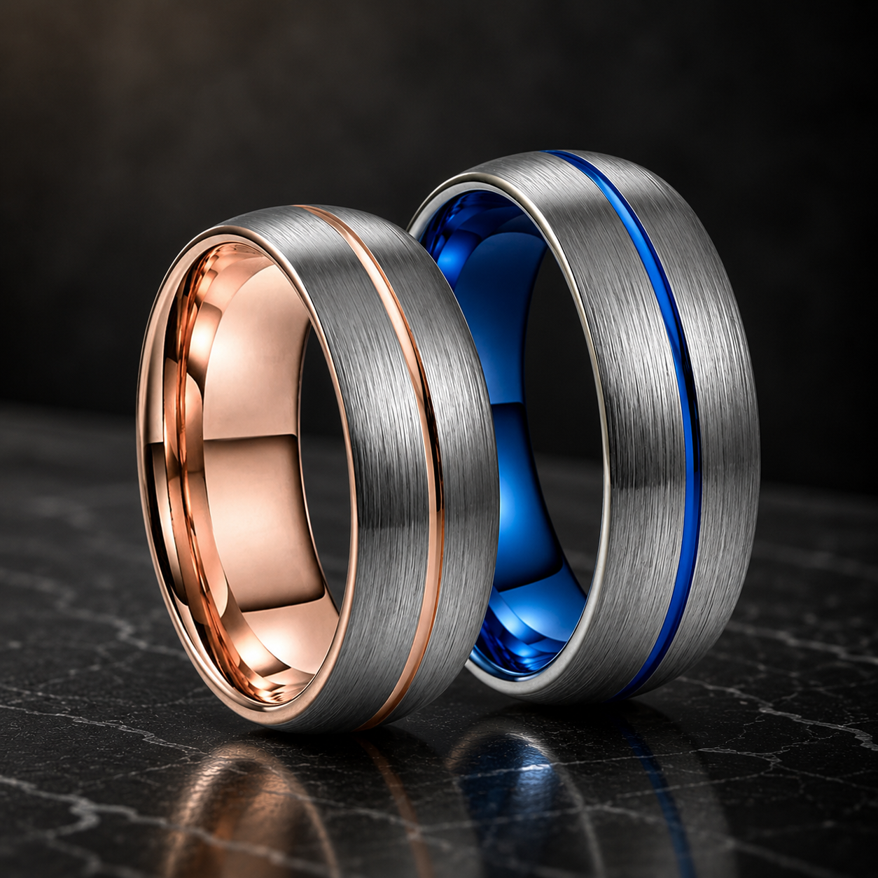 Brushed Domed Tungsten Ring with Center Groove