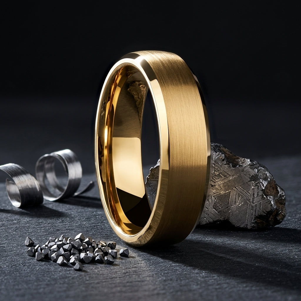 Brushed Gold Tungsten wedding Ring