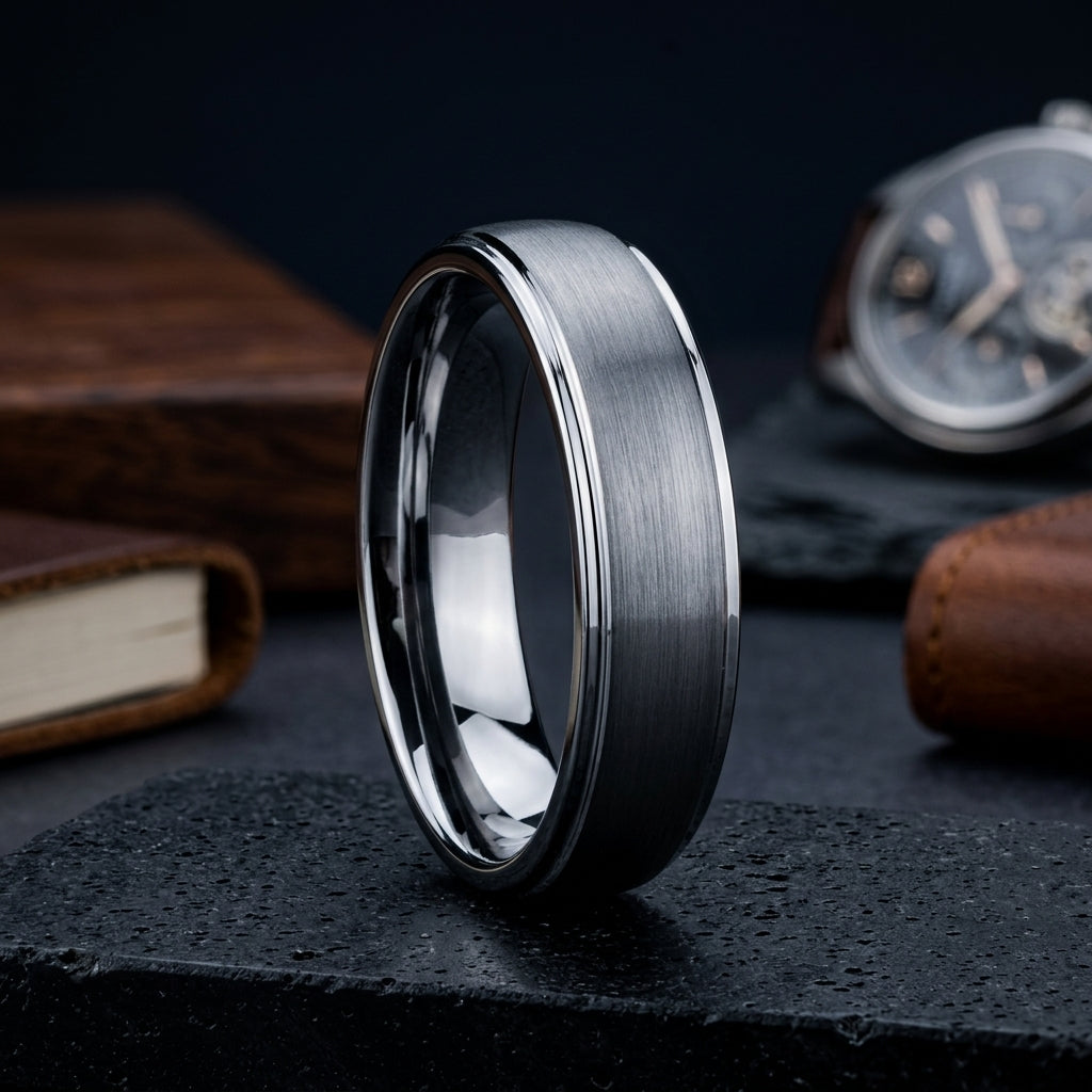 Brushed Silver Tungsten Wedding Band