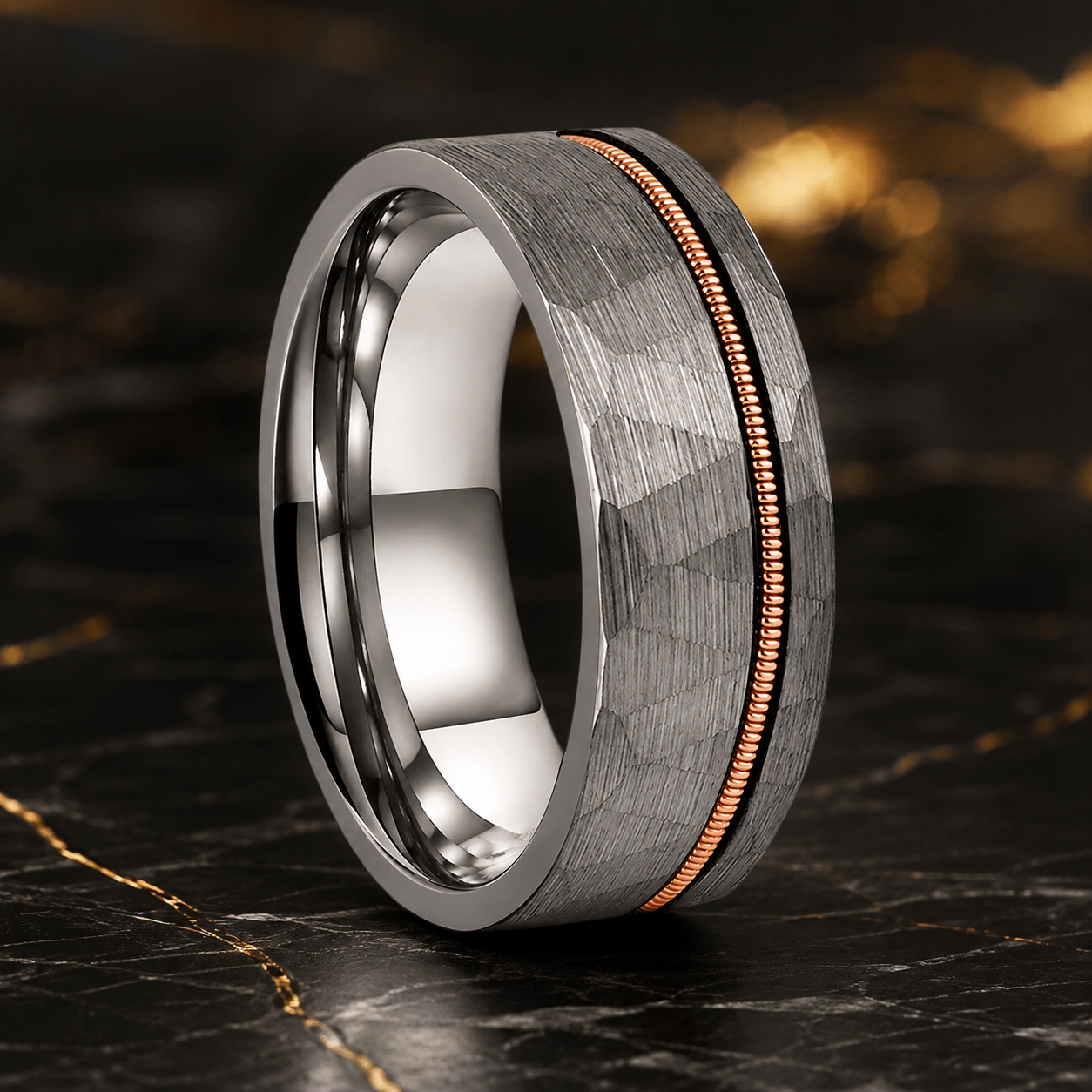Brushed Silver Tungsten Ring with Guitar String Inlay
