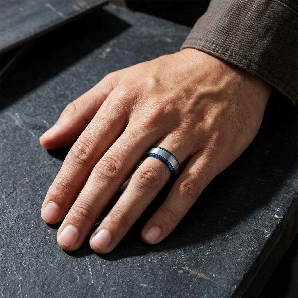Brushed Silver Tungsten Steel Couple Wedding Band