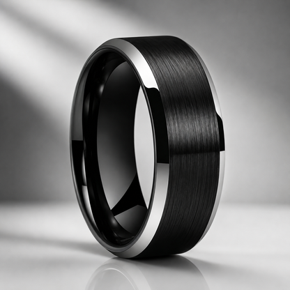 Brushed Tungsten Ring with Beveled Polished Finish
