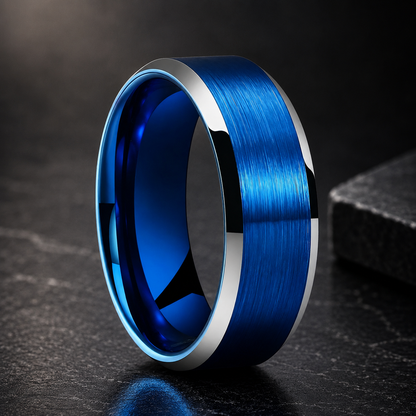 Brushed Tungsten Ring with Beveled Polished Finish
