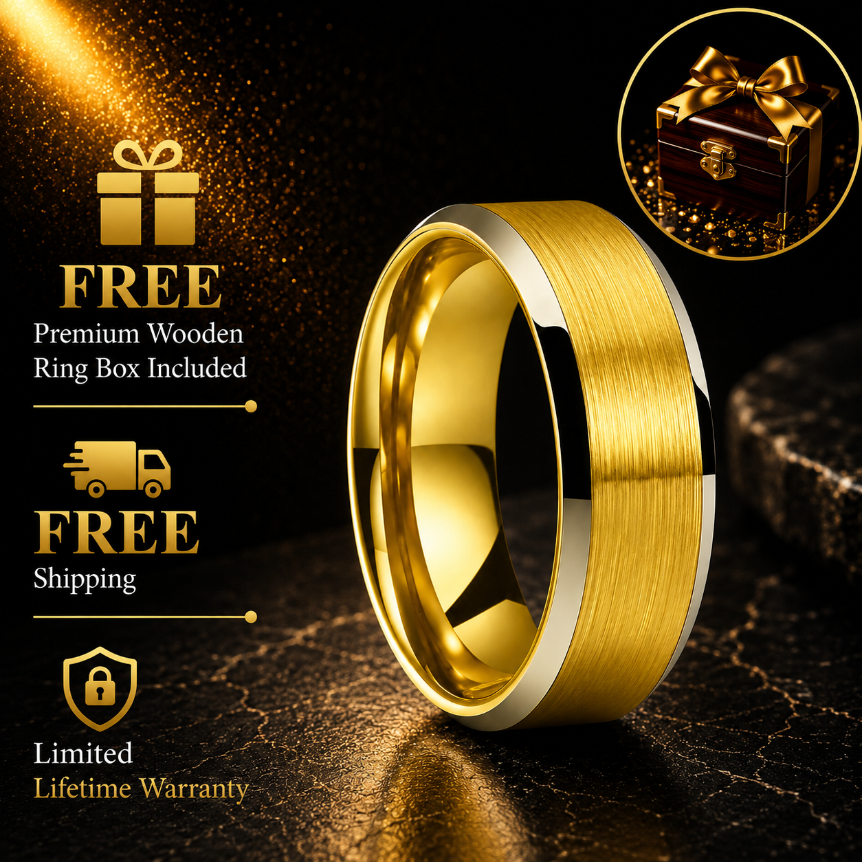 Brushed Tungsten Ring with Beveled Polished Finish
