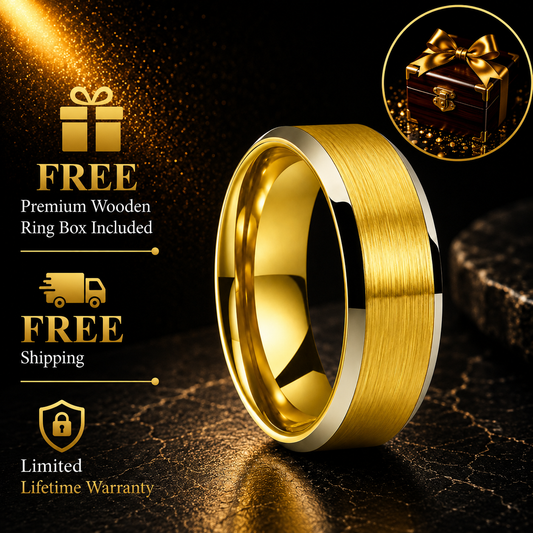 Brushed Tungsten Ring with Beveled Polished Finish