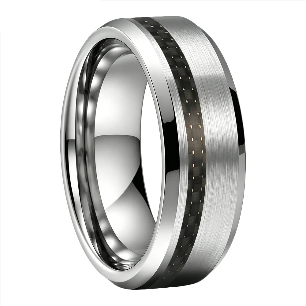 Brushed Tungsten Ring with Black Carbon Fiber Inlay