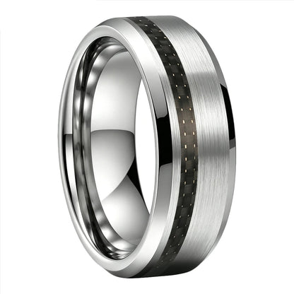Brushed Tungsten Ring with Black Carbon Fiber Inlay