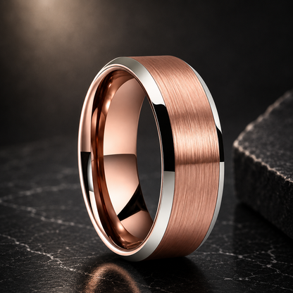 Brushed Tungsten Ring with Beveled Polished Finish