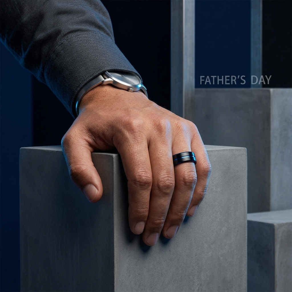 Brushed Tungsten Ring with Blue Groove and Blue Inner Band