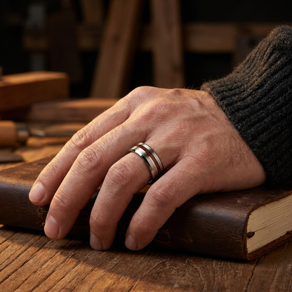 Brushed Tungsten Ring with Koa Wood Inlay