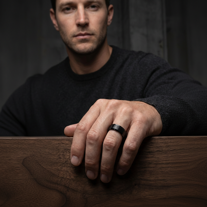 Brushed Tungsten Wedding Band – Beveled Edges