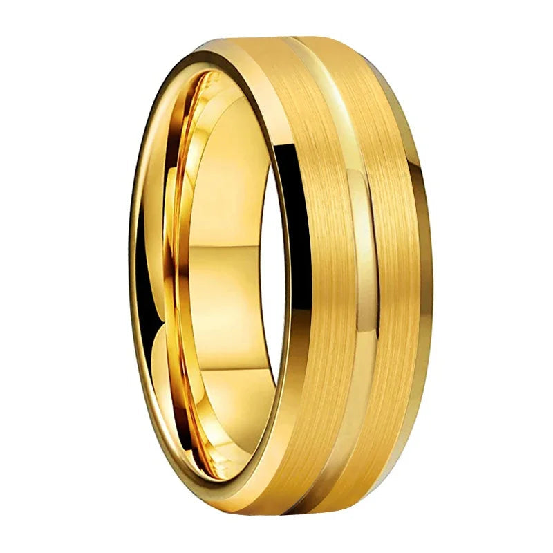 Brushed Tungsten Wedding Band with Center Groove.