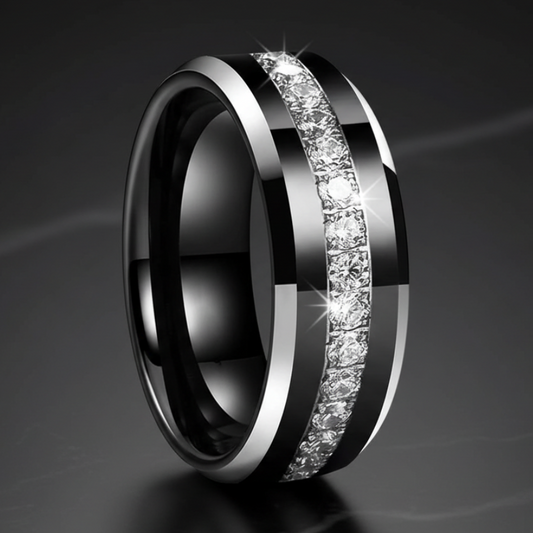 CZ Stone Inlay Black Tungsten Wedding Band