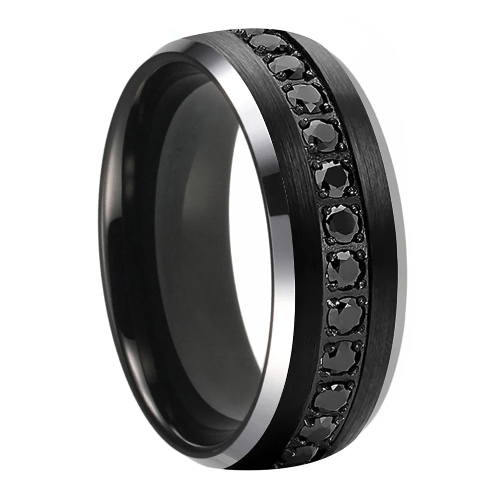 CZ Stone Inlay Black Tungsten Wedding Band