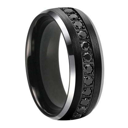 CZ Stone Inlay Black Tungsten Wedding Band