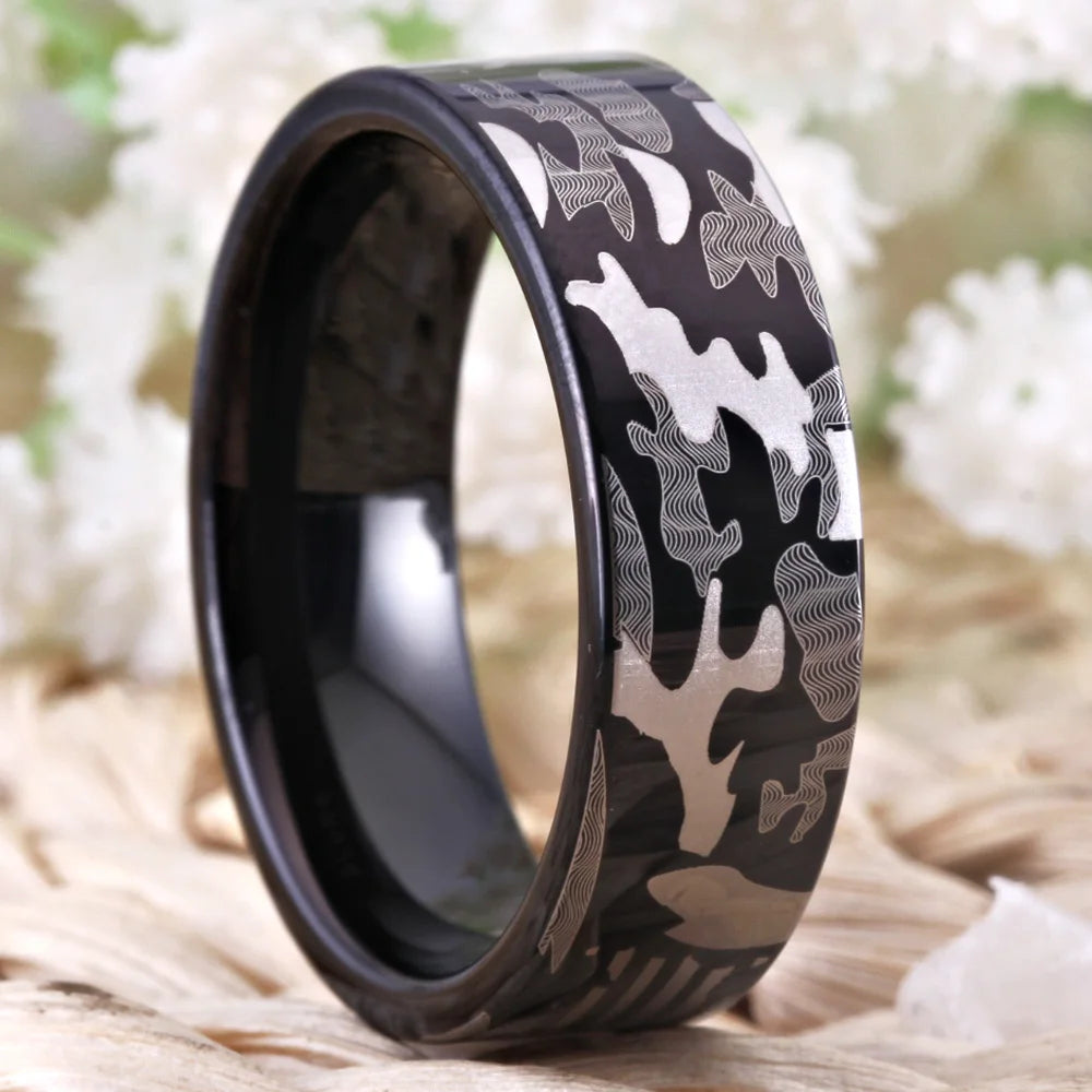 Camo Design Military Tungsten Ring