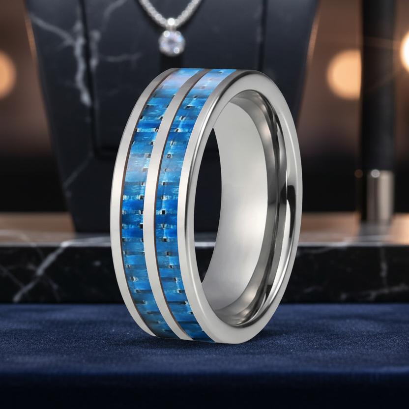 Carbon Fiber Groove Tungsten Wedding Band