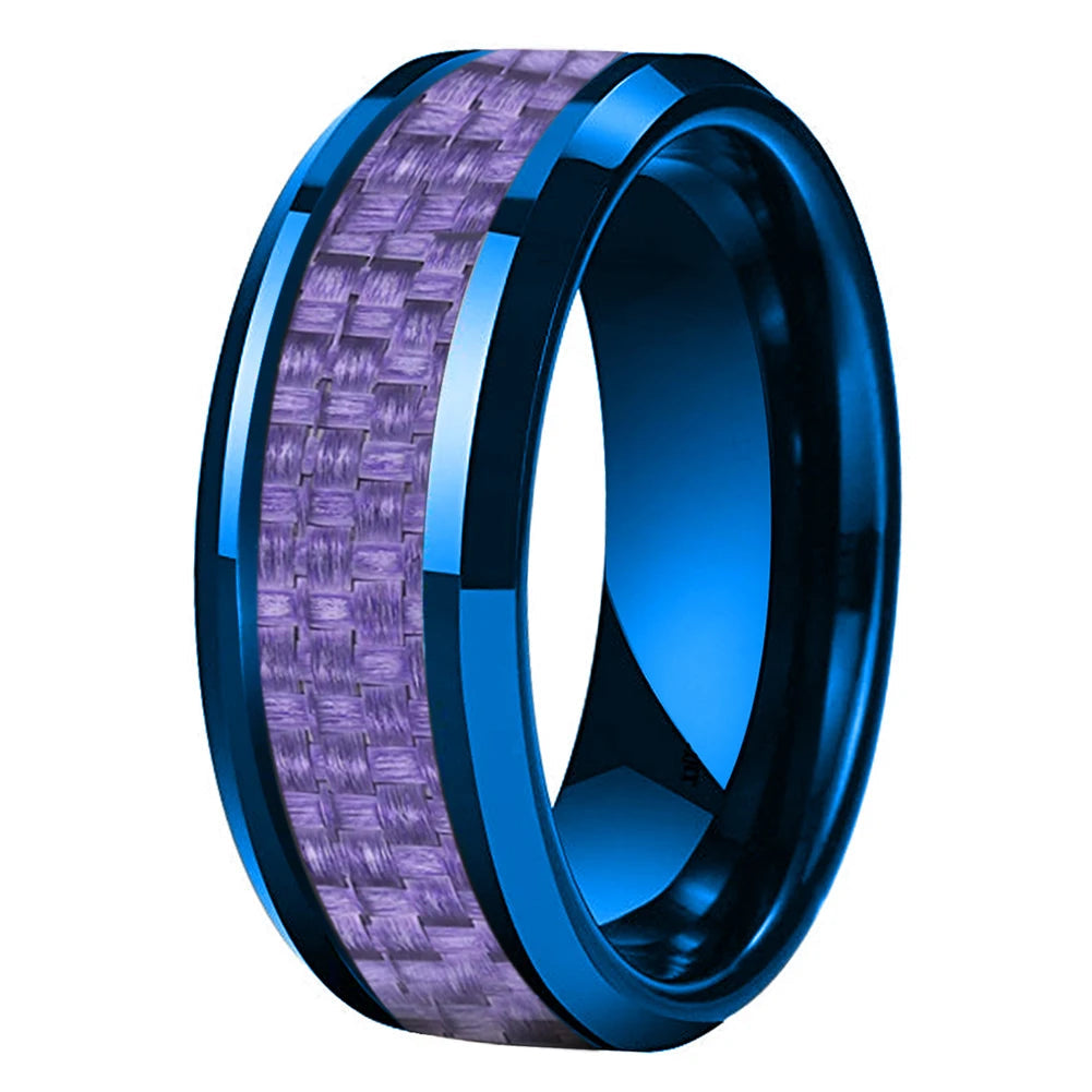 Carbon Fiber Inlay Blue Tungsten Wedding Ring