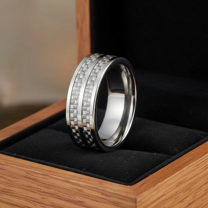 Carbon Fiber Groove Tungsten Wedding Band