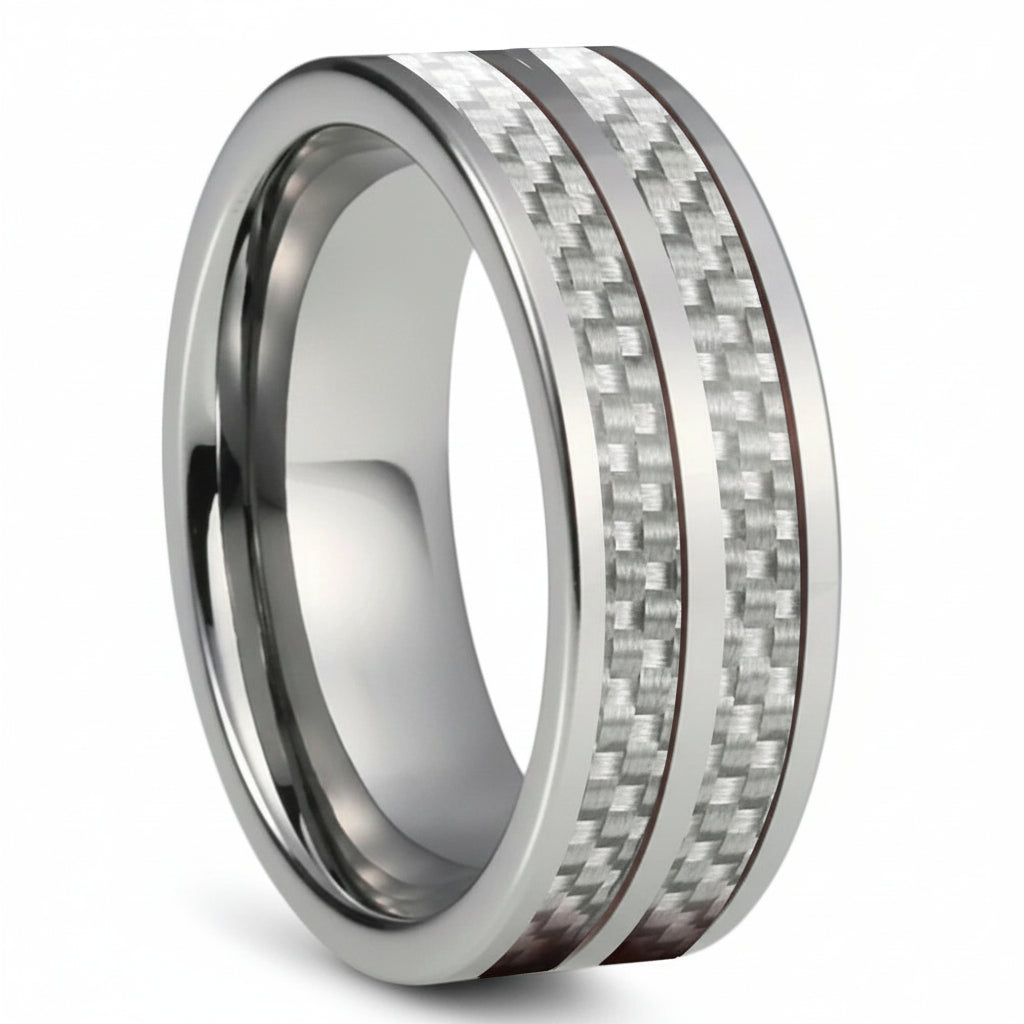 Carbon Fiber Groove Tungsten Wedding Band