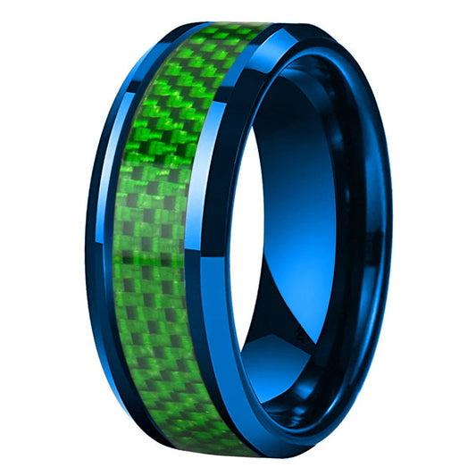 Carbon Fiber Inlay Blue Tungsten Wedding Ring