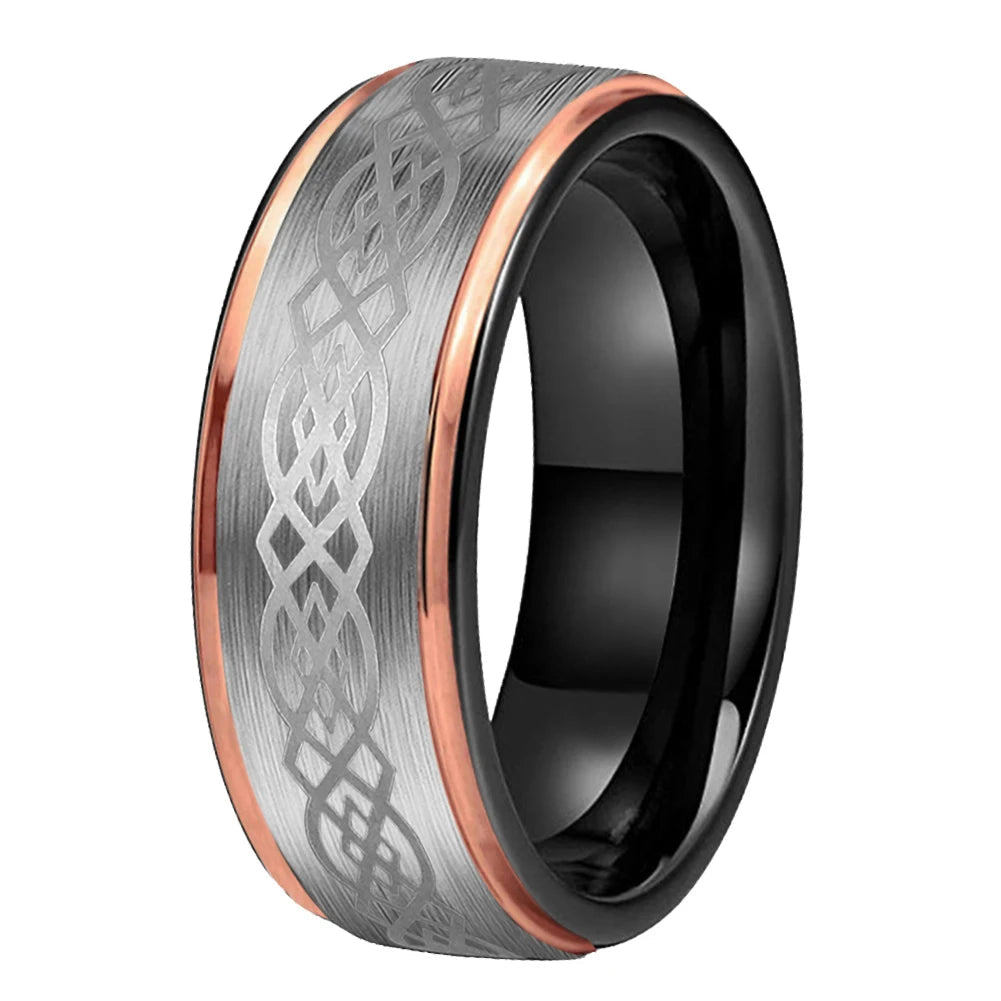 Celtic Engraved Matte Tungsten Wedding Ring