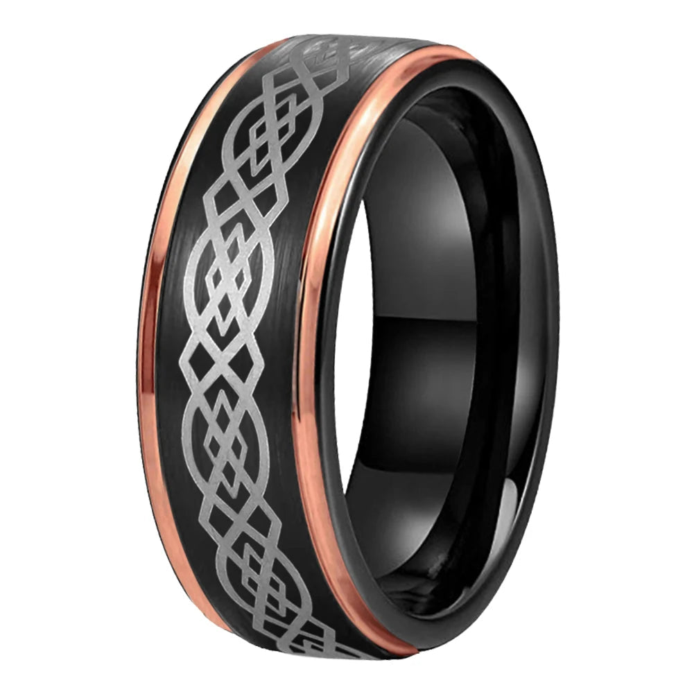 Celtic Engraved Matte Tungsten Wedding Ring