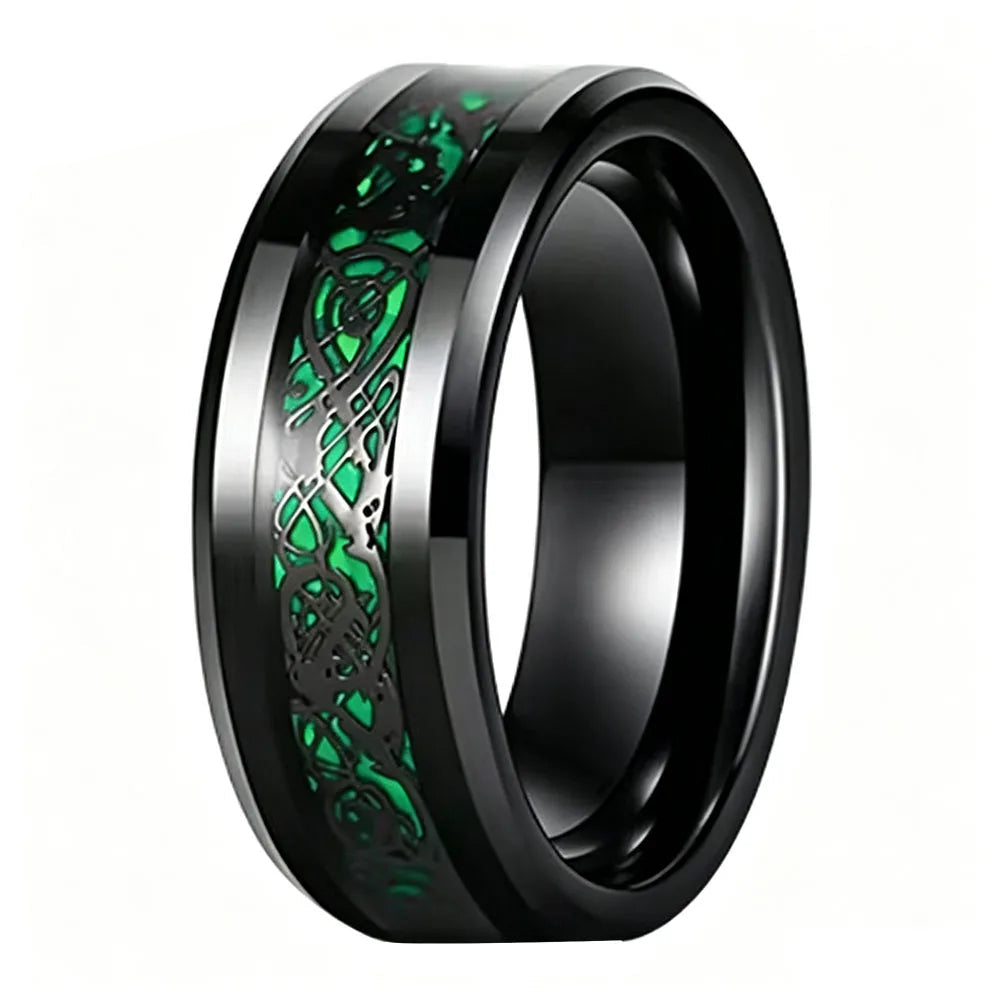  Celtic Dragon Tungsten Ring with Carbon Fiber Inlay