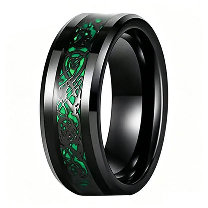  Celtic Dragon Tungsten Ring with Carbon Fiber Inlay