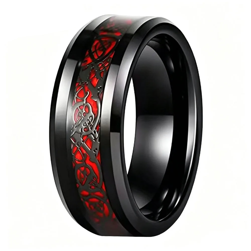  Celtic Dragon Tungsten Ring with Carbon Fiber Inlay