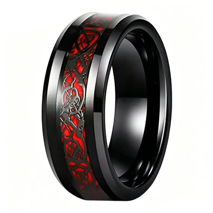  Celtic Dragon Tungsten Ring with Carbon Fiber Inlay