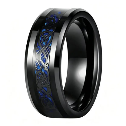  Celtic Dragon Tungsten Ring with Carbon Fiber Inlay