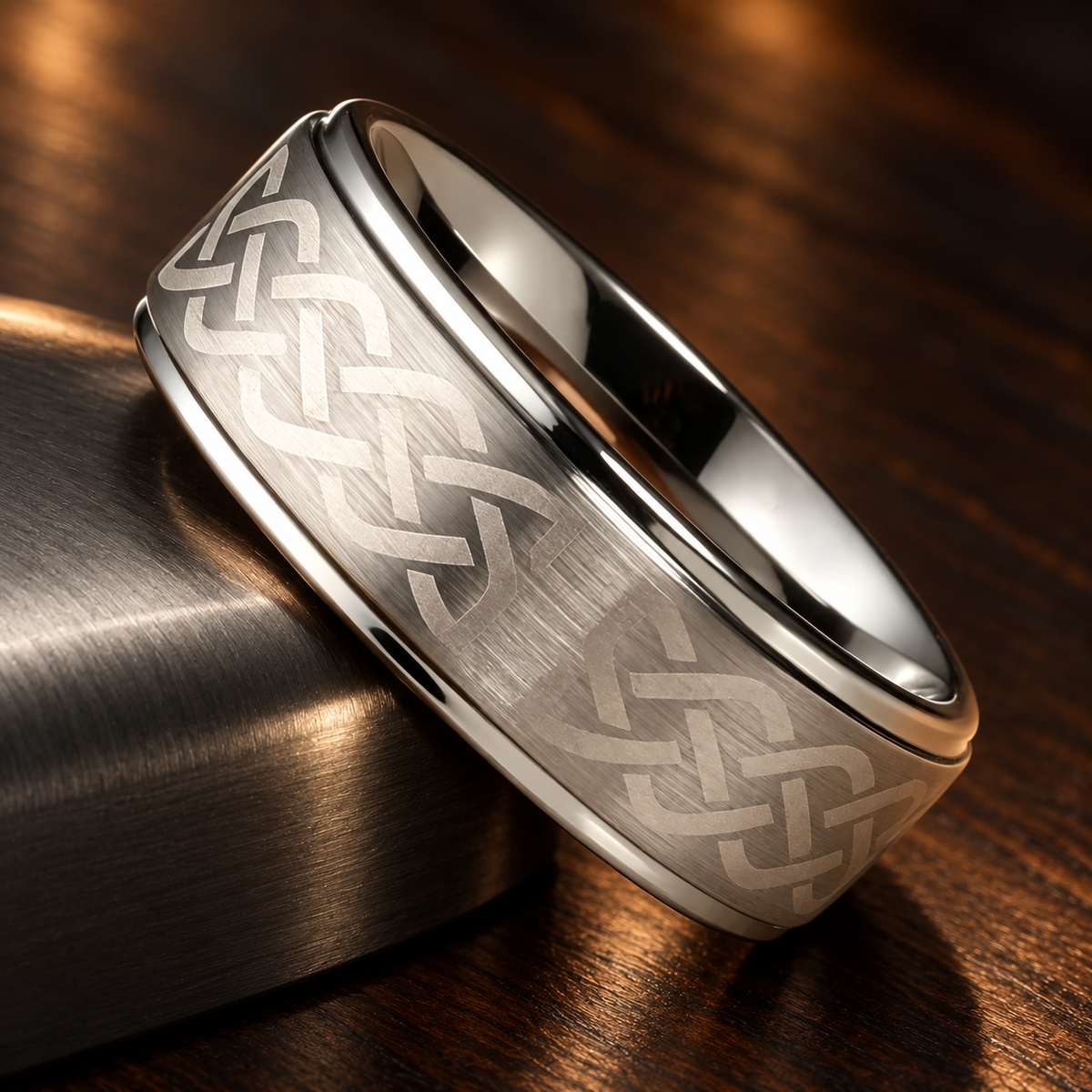 Brushed Silver Celtic Tungsten Ring