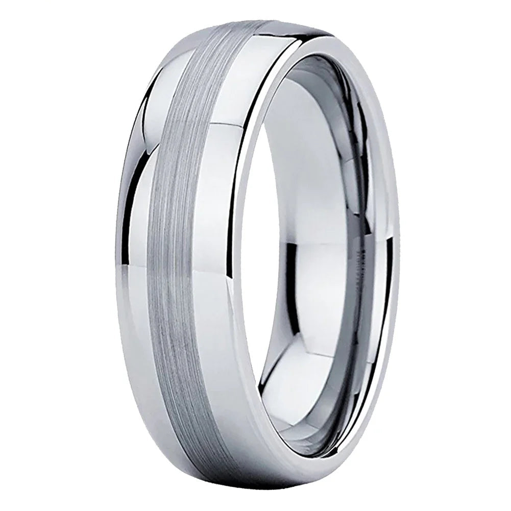 Center Brushed Tungsten Wedding Band