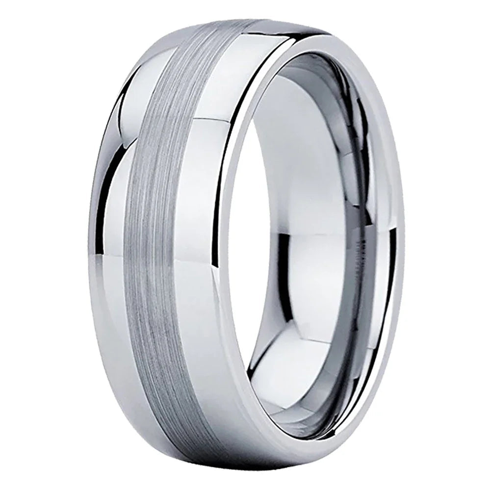 Center Brushed Tungsten Wedding Band