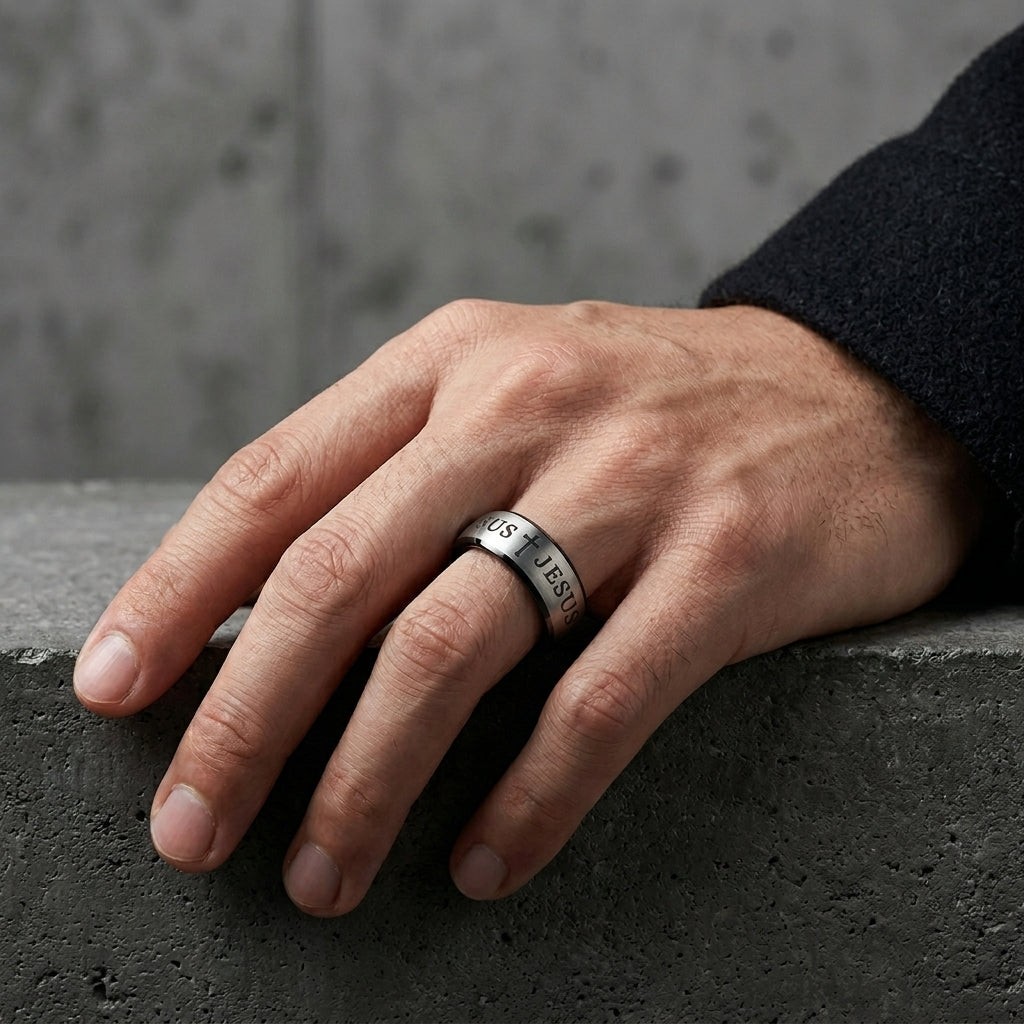 Christian Bible Cross Tungsten Ring