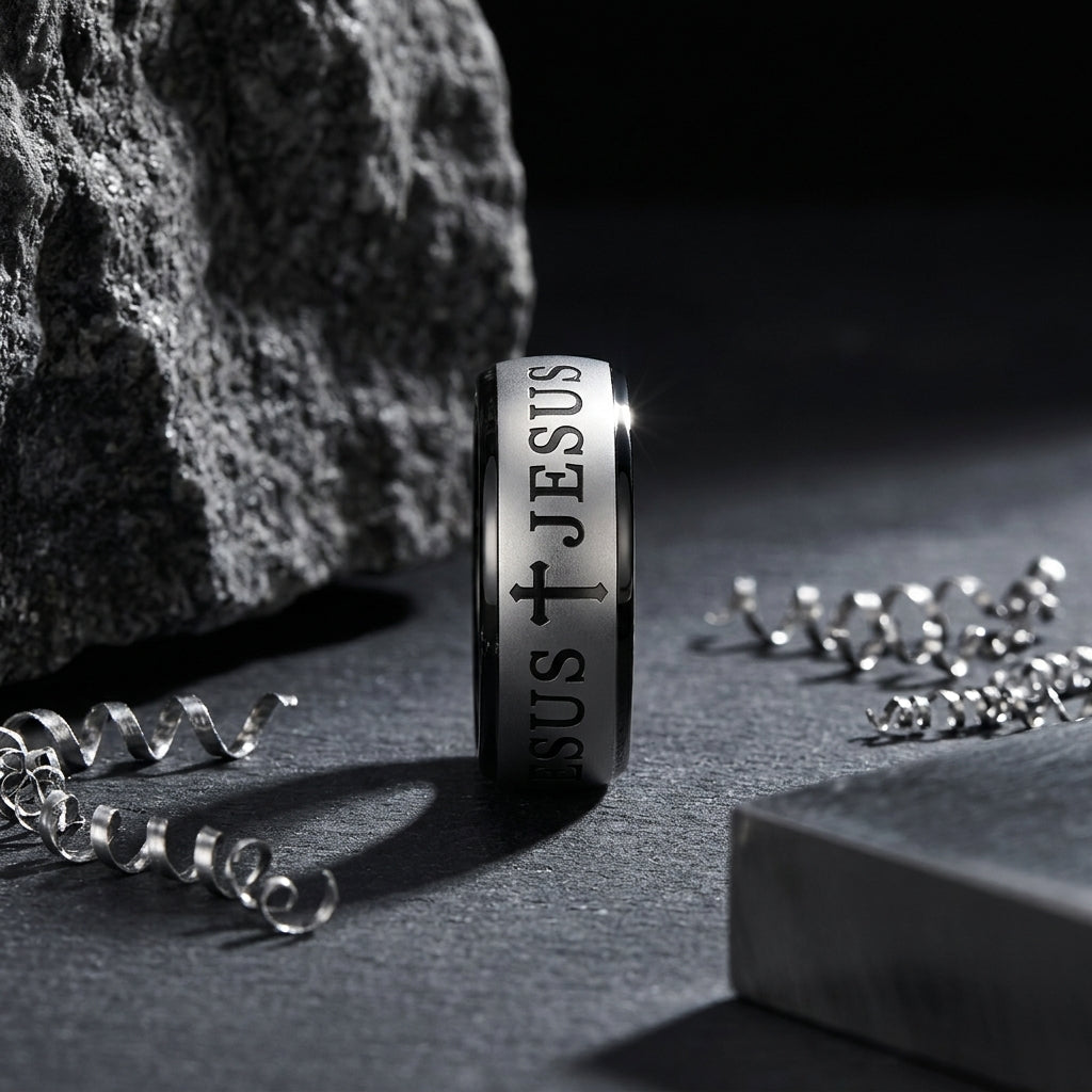 Christian Bible Cross Tungsten Ring