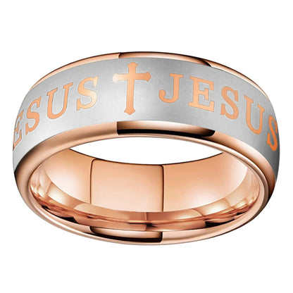 Christian Bible Cross Tungsten Ring - Jesus Prayer Band 