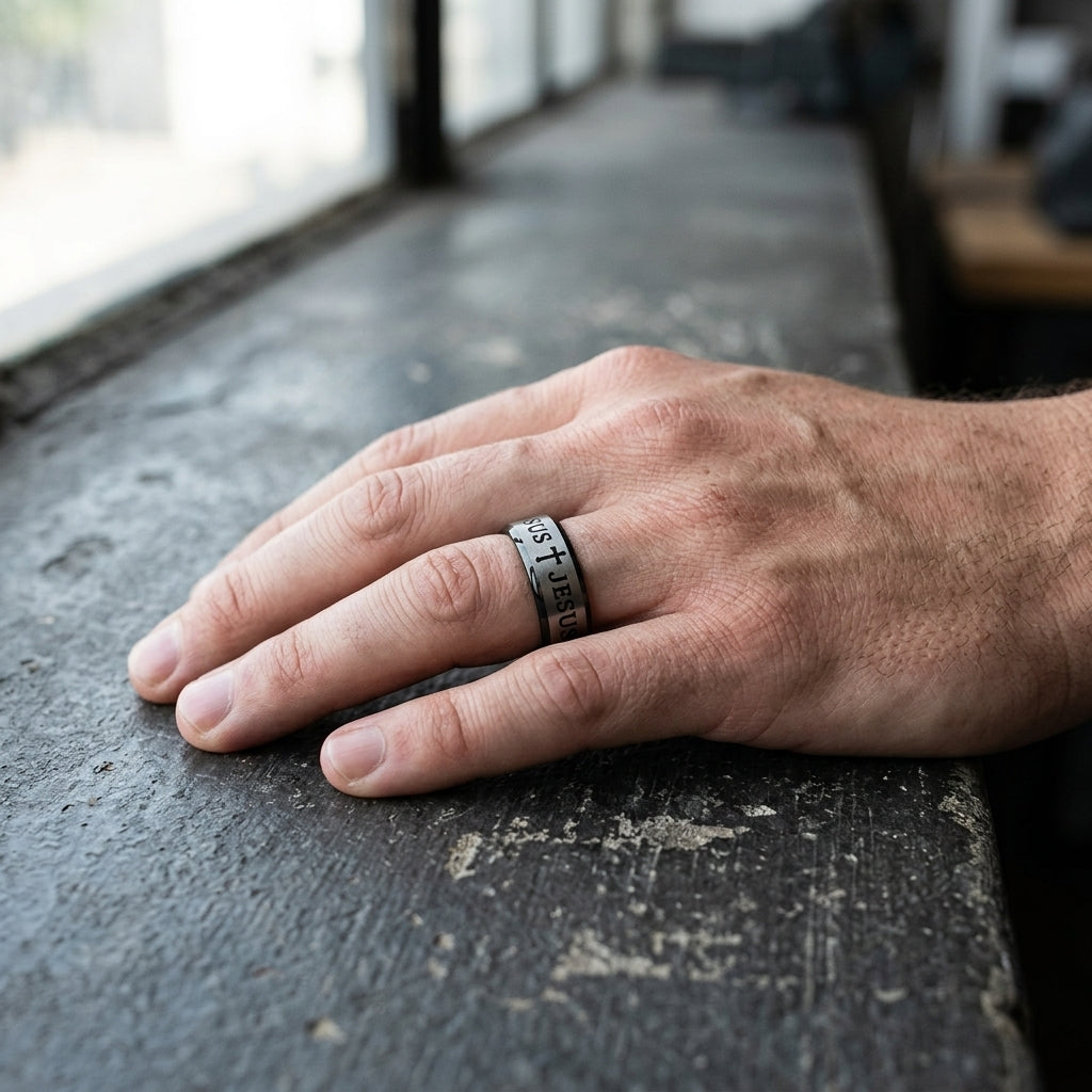 Christian Bible Cross Tungsten Ring