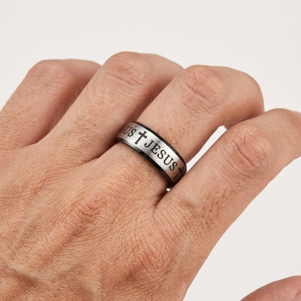 Christian Bible Cross Tungsten Ring